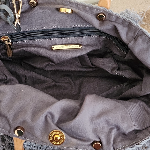 Monserat DeLucca Cable Knit Woven Slouch Hobo Purse Acrylic Crossbody Strap Grey - Picture 8 of 12